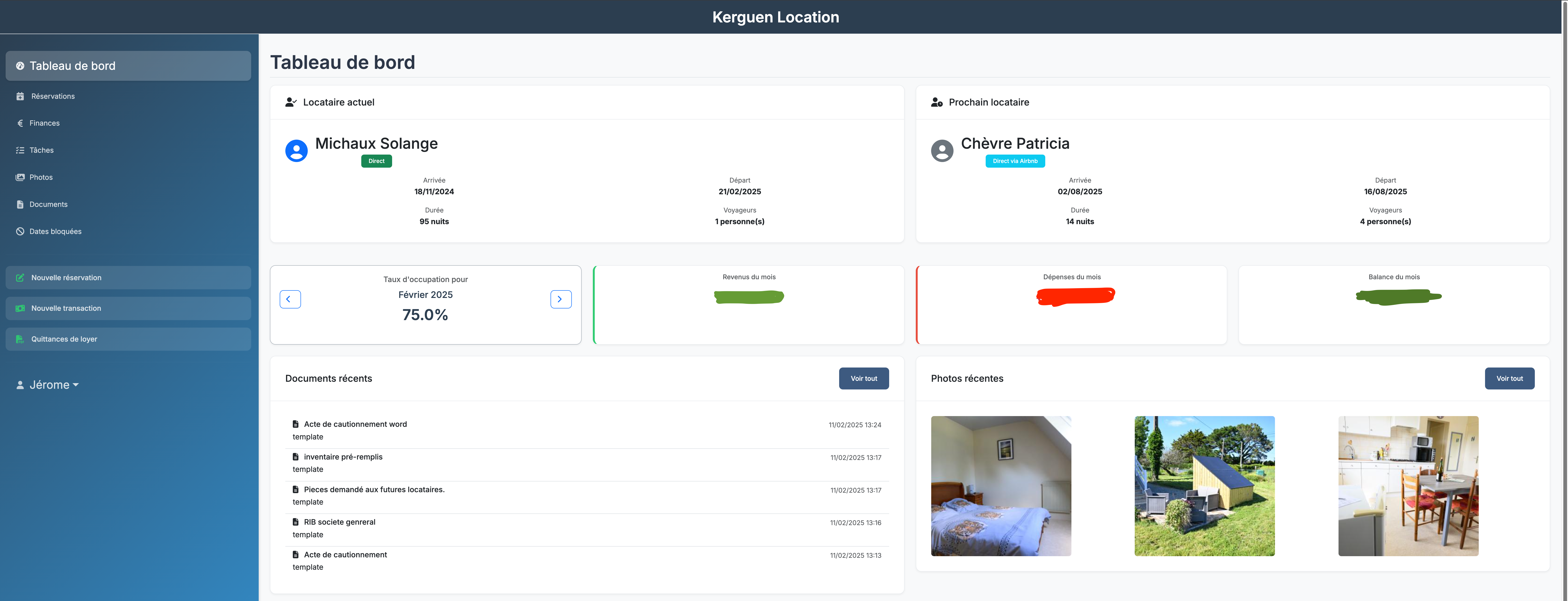 Capture d'écran de l'application de location Kerguen